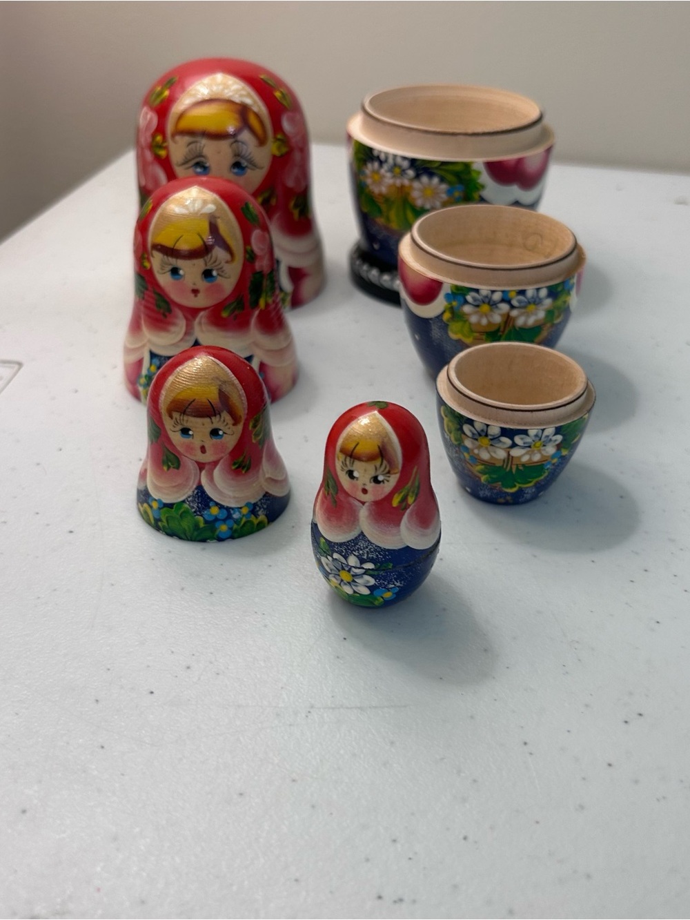 Vintage Russian Nesting Matryoshka Doll Set 5 Pieces 5"-1” Signed Floral Bouquet - Picture 6 of 8